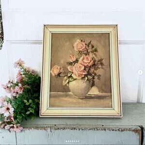 Vintage Countess Zichy Pink Rose Floral Botanical Flower Print Frame Shabby Chic